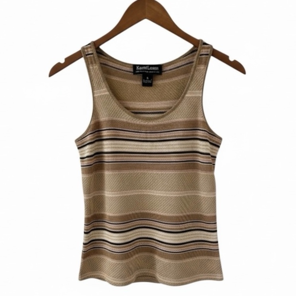 Ralph Lauren Collection Tan Striped Scoop Neck Linen Knit Tank Top Size Small - Picture 5 of 5